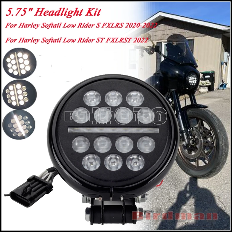 

Motorcycle 5.75" LED Headlight Club Style Round DRL High/Low Beam Headlamp For Harley Softail Low Rider S FXLRS 2020-2022
