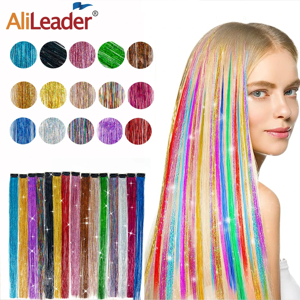 

Highlights Clip On In Hair Extensions Colored Shiny Sparkle Hair Extension Clip In Synthetic One Hairpieces Fairy Hair Tinsel