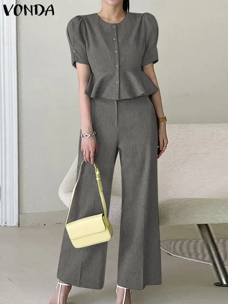 Комплект брюк VONDA женский с коротким рукавом, Элегантный Модный повседневный свободный однотонный топ с завышенной талией, комплект из 2 предметов, лето 2024
Комплект брюк VONDA женский с коротким рукавом, Элегантный Модный повседневный свободный однотонный топ с завышенной талией, комплект из 2 предметов, лето 2024