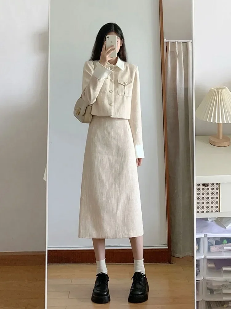 

UNXX 2023 Spring and Autumn Skinny Women's Suit Jacket Skirt Set Elegant High-Level Suit Top A- Line Long Skirt Two-Piece Set