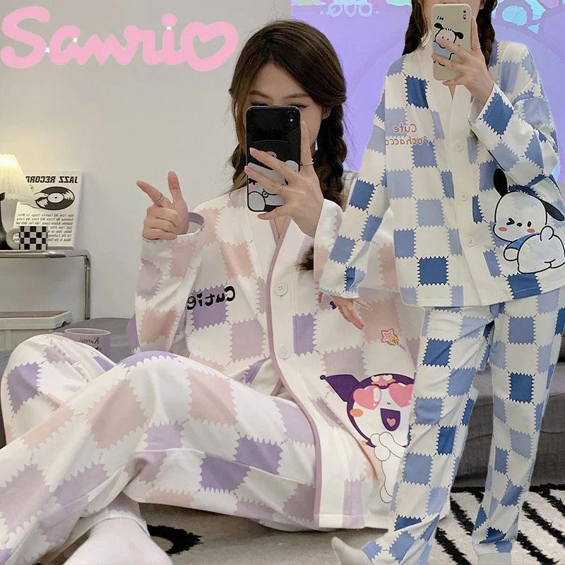 Пижамный комплект Женский Sanrio Cinnamoroll Kuromi Pachacco, хлопковый повседневный комплект для сна с длинным рукавом, с V-образным вырезом и лацканами, одежда для сна, Осень-зима
Пижамный комплект Женский Sanrio Cinnamoroll Kuromi Pachacco, хлопковый повседневный комплект для сна с длинным рукавом, с V-образным вырезом и лацканами, одежда для сна, Осень-зима