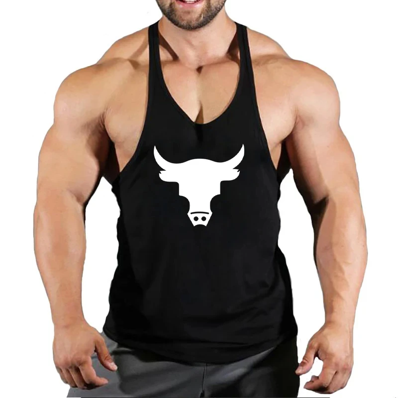 

New Hot Sale Mens Bull's Printed Tank Top Breathable Cool Vest Running Shirt Cotton Tees Bodybuilding Singlet Fitness Sleeveless