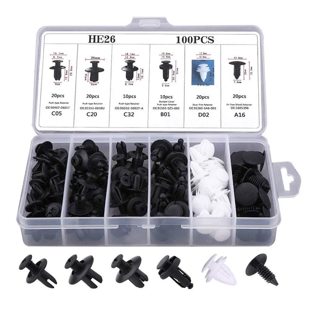 100pcs Mixed Auto Rivet Fasteners Body Push Retainer Pin Rivet Bumper Door Trim Panel Retainer Fastener Kit Car Accessories
100pcs Mixed Auto Rivet Fasteners Body Push Retainer Pin Rivet Bumper Door Trim Panel Retainer Fastener Kit Car Accessories