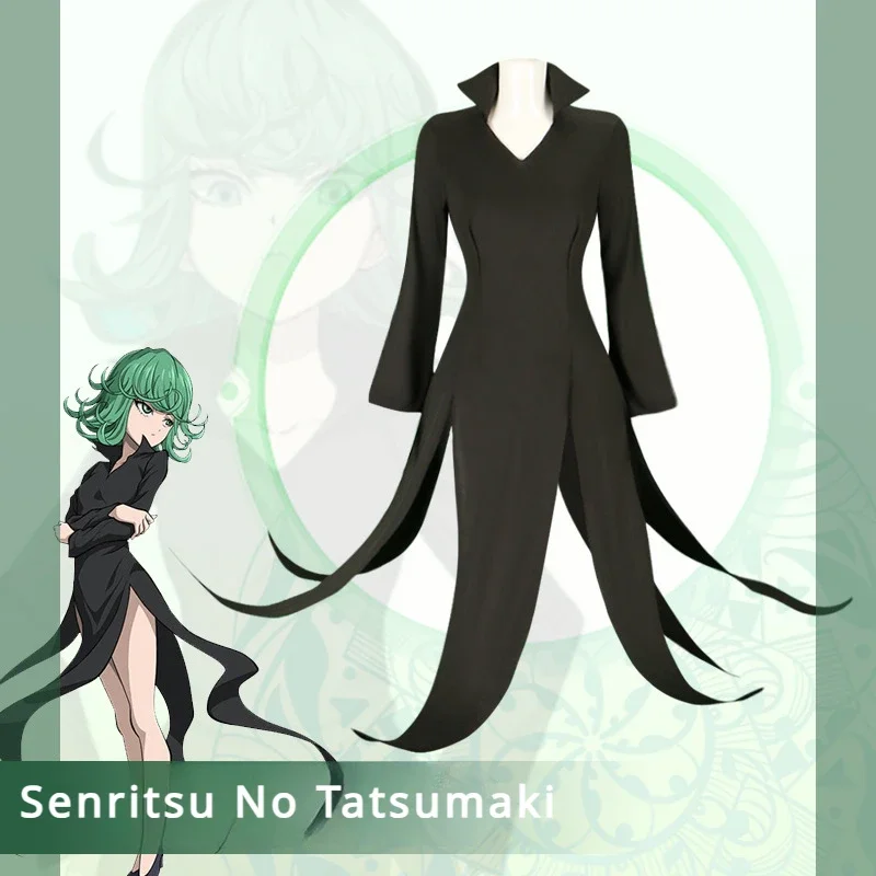 

One Punch Man Senritsu No Tatsumaki Terrible Tornado Cosplay Costume Women Wig Black Dress Girl Outfit Anime Clothes