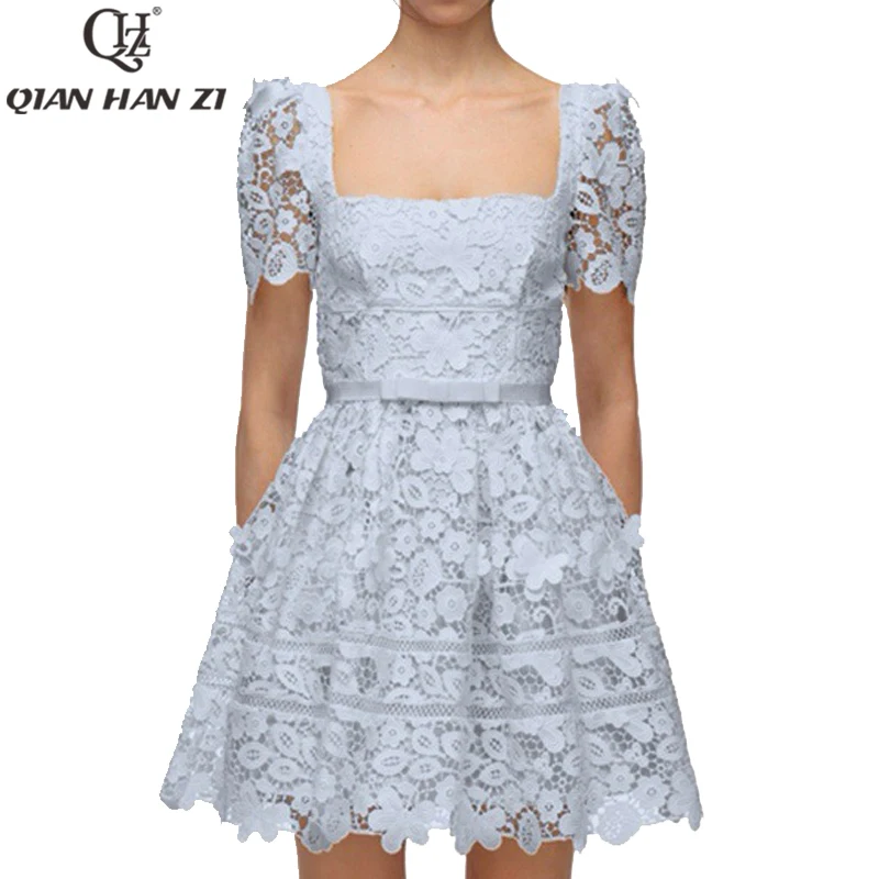 Qian Han Zi Summer Designer Fashion Lace Dress women short sleeves Bow Embroidered Hollow out Flower Appliquéd Short Dress
Qian Han Zi Summer Designer Fashion Lace Dress women short sleeves Bow Embroidered Hollow out Flower Appliquéd Short Dress