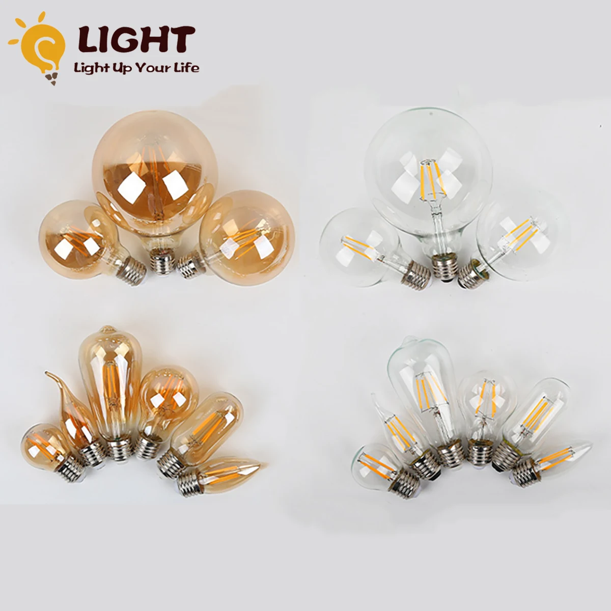 

2pcs E27 E14 B22 4W 6W 8W Retro Edison LED Filament Bulb AC220V Bulb C35 G45 A60 ST64 G80 G95 G125 Glass Bulb Retro Candle Light