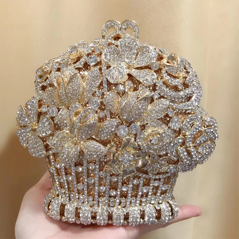 Gold Metal Clear White Evening Crystal Purse For Lady Girls Diamond Purse Hollow Out Handbag Flower Basket Women Wedding Purses
Gold Metal Clear White Evening Crystal Purse For Lady Girls Diamond Purse Hollow Out Handbag Flower Basket Women Wedding Purses