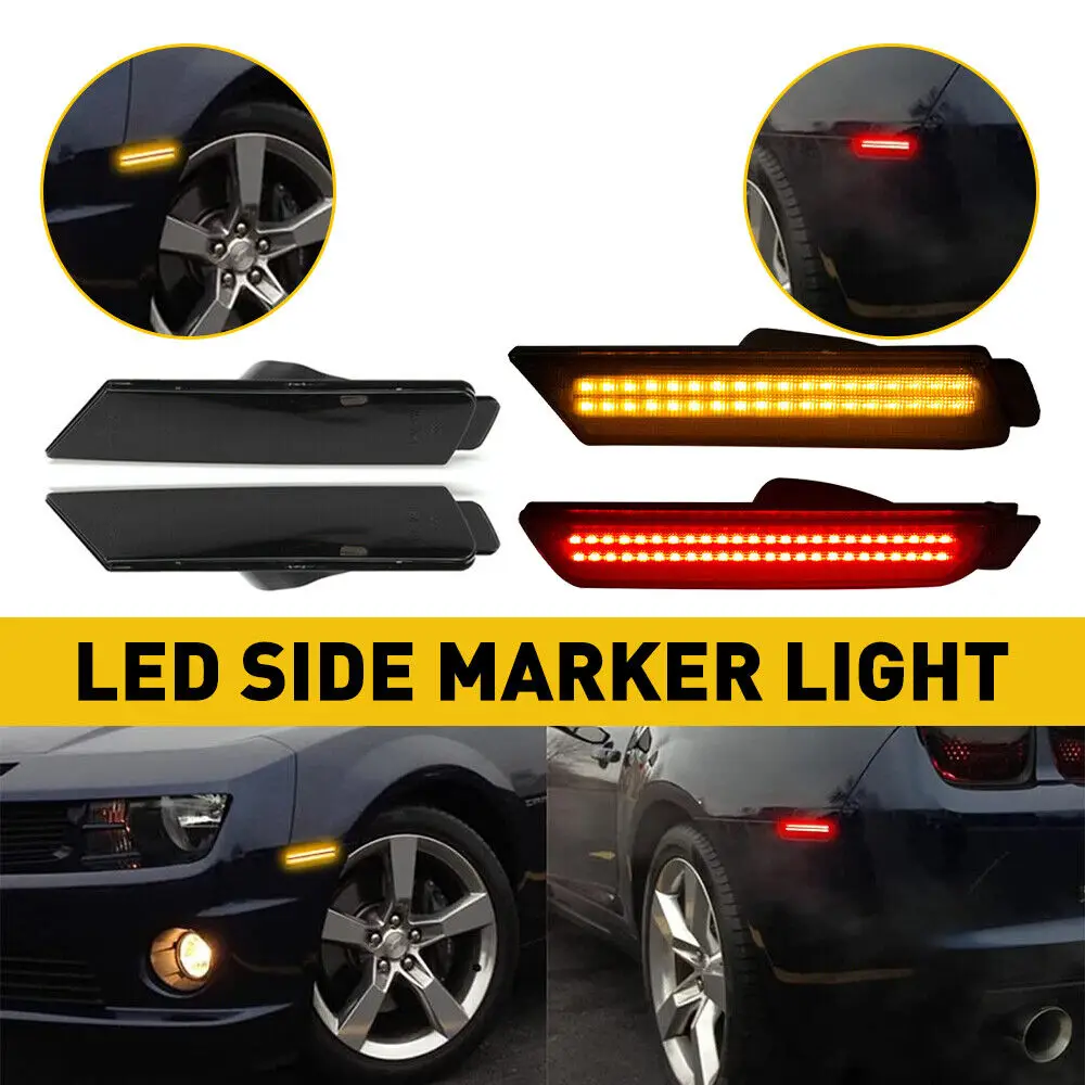 

Car LED Side Marker Lights for Chevy 2010 2011 2012 2013 2014 2015 Chevrolet Camaro 4Pcs Front Amber & Rear Red Turn Signal Lamp