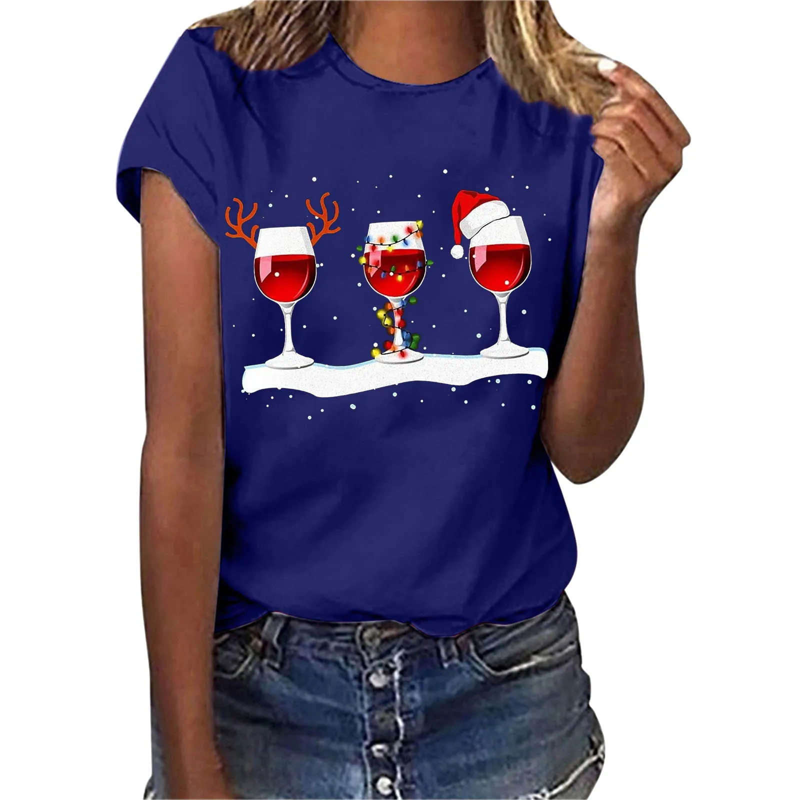 Wine Glass Snowflakes Print T Shirt Women Christmas O Neck Short Sleeves Loose Blouse Tops Harajuku Vantage Oversized Pullover
Wine Glass Snowflakes Print T Shirt Women Christmas O Neck Short Sleeves Loose Blouse Tops Harajuku Vantage Oversized Pullover