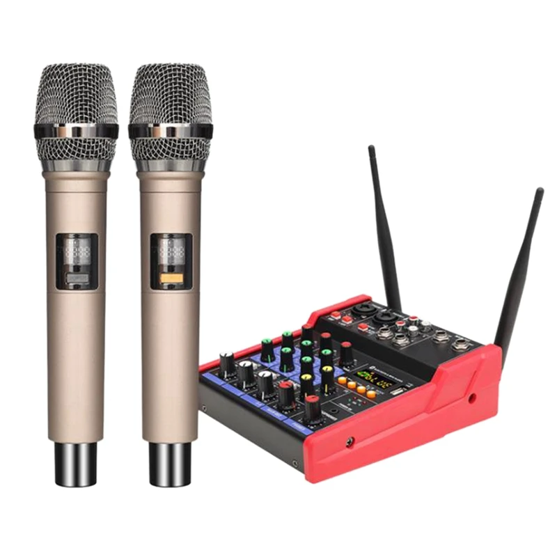 4 Channel Audio Mixer Console With Wireless Microphone Sound Mixing With Bluetooth USB Mini Dj Mixer+2 Wireless Karaoke
4 Channel Audio Mixer Console With Wireless Microphone Sound Mixing With Bluetooth USB Mini Dj Mixer+2 Wireless Karaoke