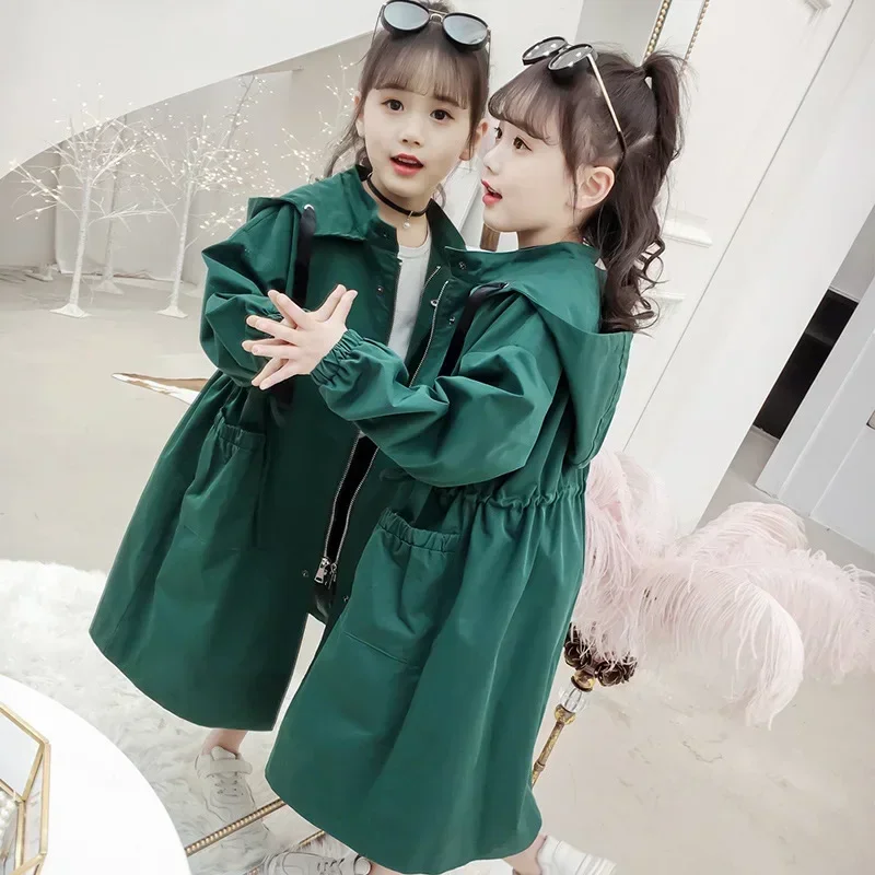 

4 6 8 10 12 14 Years Spring Big Children Long Windbreaker Jackets Coat Girl Clothing For Teenager Kids Baby Trench Coat 2023 New