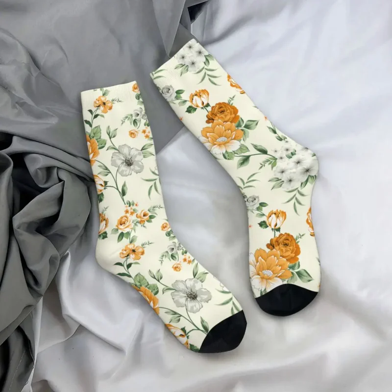 

Осенне-зимние повседневные мужские и женские винтажные носки с цветочным узором желтые Нескользящие футбольные носки с цветочным узором