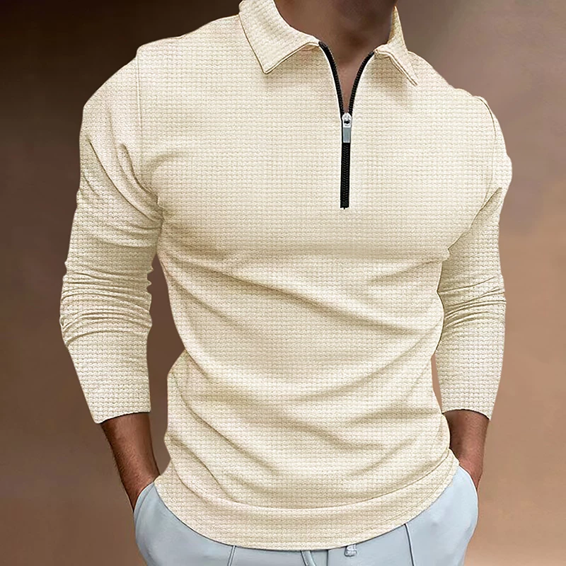 

Long sleeved fashionable casual lapel zippered pullover hoodie with waffle top for men's clothing