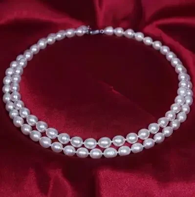 Hand Knotted natural 2 rows fresh water white rice 8-9mm pearl necklace fashion jewelry
Hand Knotted natural 2 rows fresh water white rice 8-9mm pearl necklace fashion jewelry