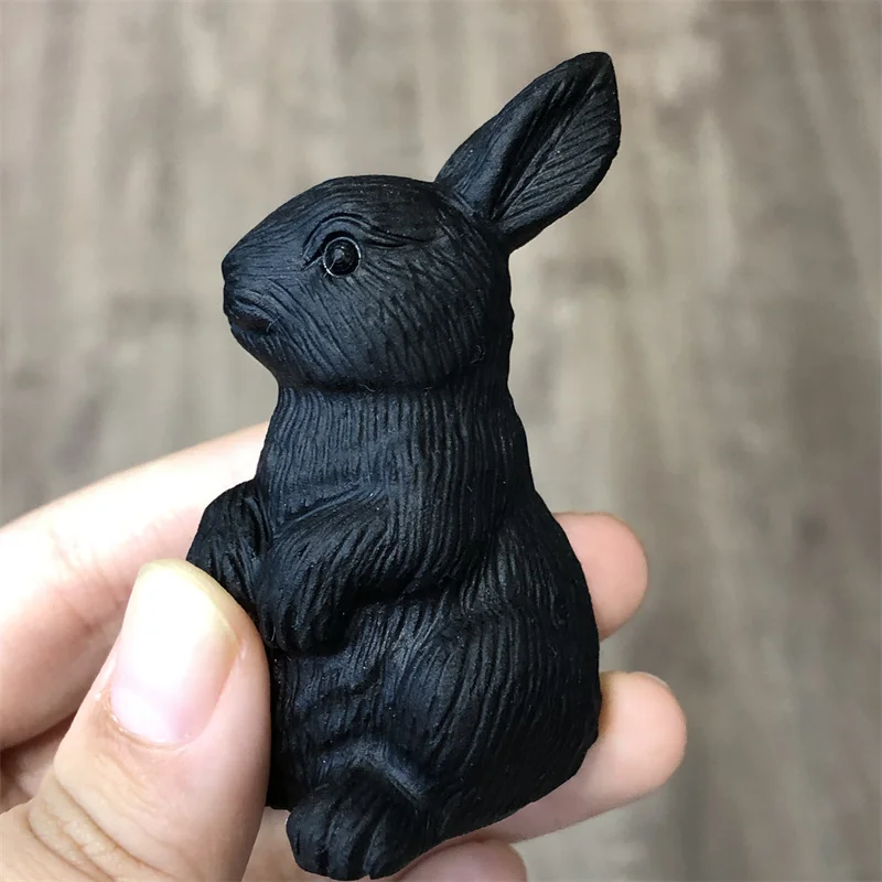 

1pc Natural Obsidian Rabbit Figurine Crystals Carved Statue Animal Home Ornament Art Collectible Gift decoration