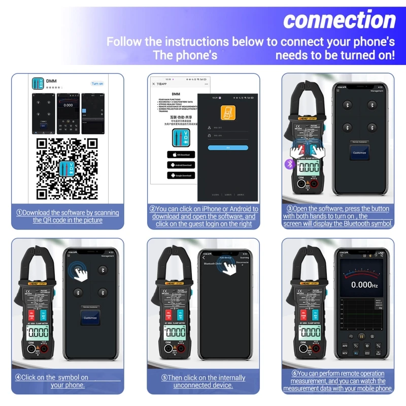 

dwan Bluetooth-compatible Clamp Meter 6000 Words High Intelligent Digital Technology Multimeter Tester