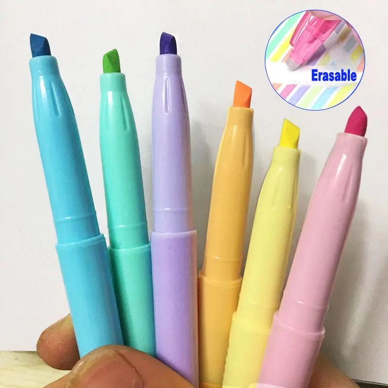 

6 Color Set Erasable Highlighter Oblique Tip Art Graffiti Marker Pen Kids Doodle Drawing Painting Gift Office School Stationery