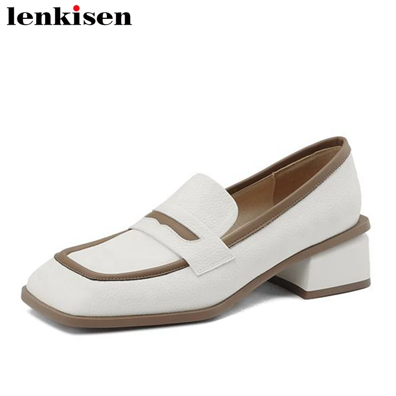 Lenkisen Natural Cow Split Leather Square Toe Casual Spring Brand Shoes Mixed Colors Med Heels Slip on England Style Women Pumps
Lenkisen Natural Cow Split Leather Square Toe Casual Spring Brand Shoes Mixed Colors Med Heels Slip on England Style Women Pumps