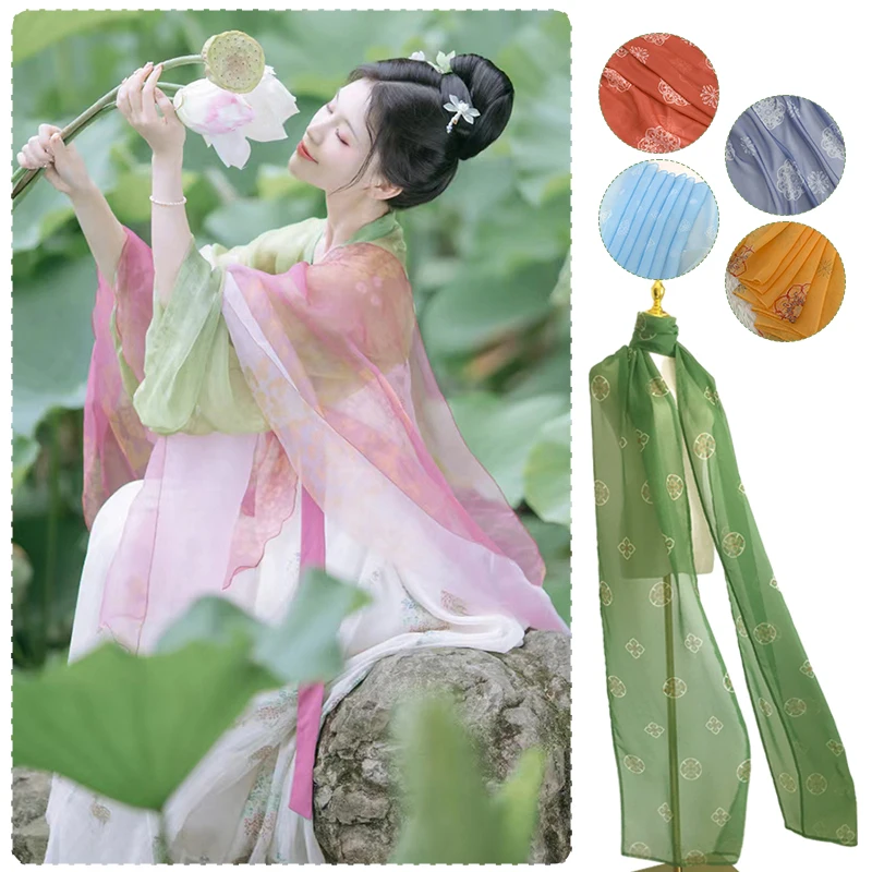 

Flower Chiffon Ribbon Traditional Chinese Ancient Dance Costume Opera Streamer Hanfu Long Shawl Dance Flowing Silk Scarf