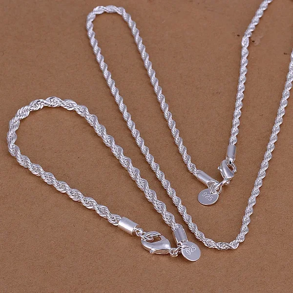 925 Silver color refined luxury fashion gorgeous twisted rope necklace bracelets two piece hot selling wedding jewelry S051
925 Silver color refined luxury fashion gorgeous twisted rope necklace bracelets two piece hot selling wedding jewelry S051
