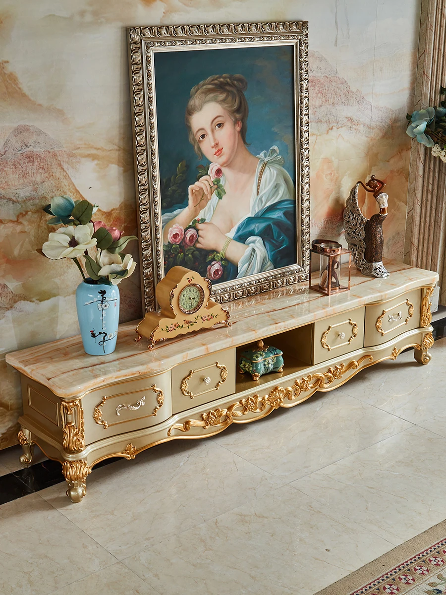 European style all solid wood TV cabinet, coffee table combination, oak, champagne, gold floor cabinet, marble
European style all solid wood TV cabinet, coffee table combination, oak, champagne, gold floor cabinet, marble