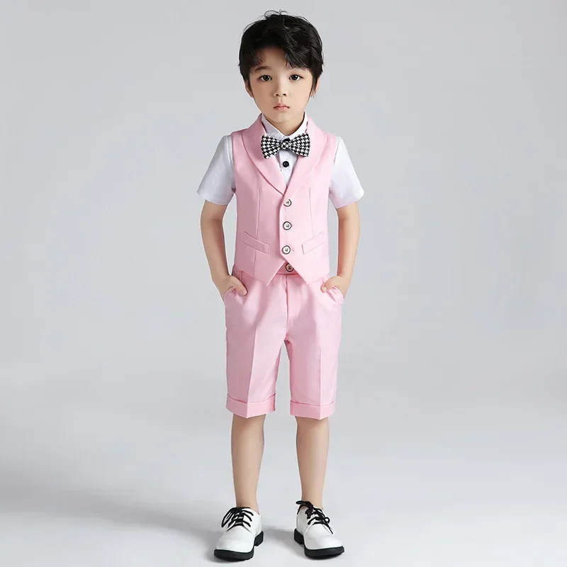 Boys Summer Formal Vest Short Bowtie Clothing Set Kids Wedding Photography Suit Children Performance Costume Teenager Dress Suit
Boys Summer Formal Vest Short Bowtie Clothing Set Kids Wedding Photography Suit Children Performance Costume Teenager Dress Suit