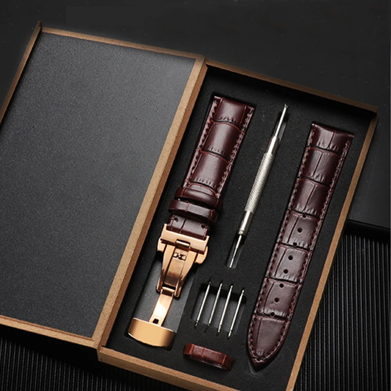 

Top Genuine Leather Watch Band 18mm 20mm 22mm 24mm Watchband For Women Men Butterfly Buckle Deployment Clasp Watch Accessories