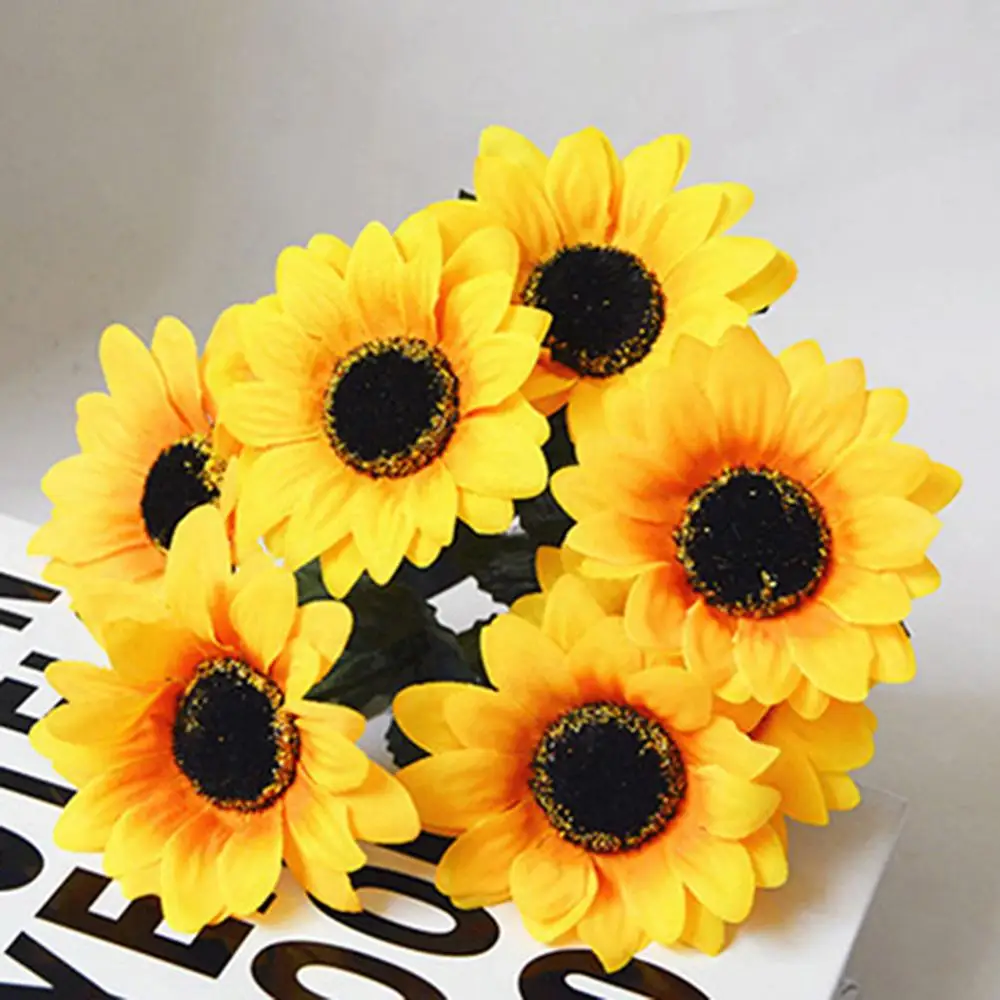 

7 Heads Sunflower Bouquet Artificial Flowers Fake Sunflower Wedding Christmas Decoration Flower Arrangement Fake Silk Flowers