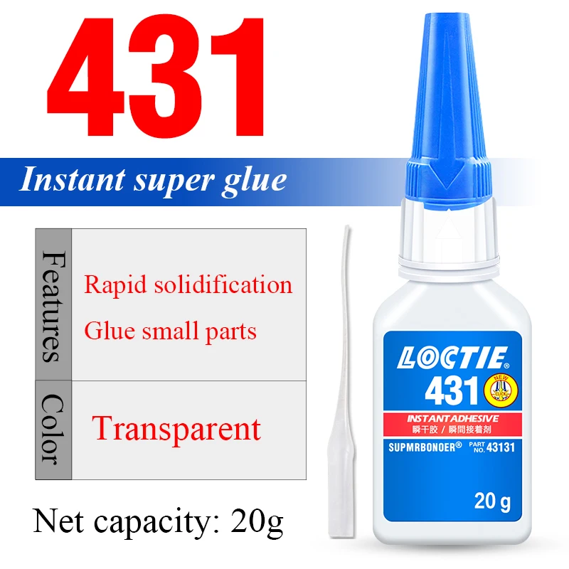 Medium Viscosity 20g Loctite 431 Super Instant Glue Quick Curing Adhesive for Metal Rubber Plastics Adhesive
Medium Viscosity 20g Loctite 431 Super Instant Glue Quick Curing Adhesive for Metal Rubber Plastics Adhesive