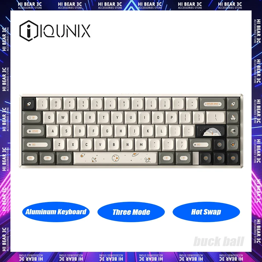 

IQUNIX F65 Mechanical Keyboard Aluminum Dynamic RGB Three Mode Wireless Gaming Keyboard Hot Swap Ergonomics Pc Gamer Mac Laptop
