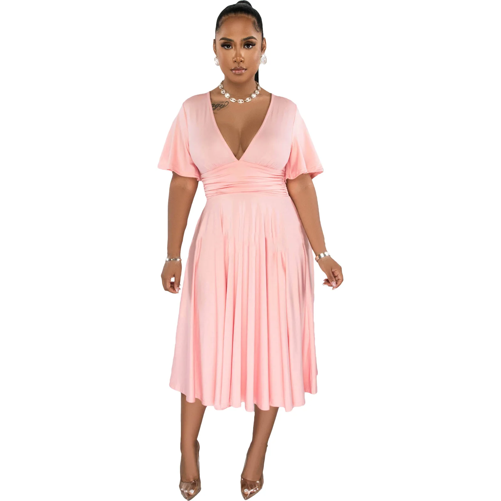 Dashiki African Dress Women Deep V Neck High Waist Robes Summer New Fashion Solid Mid Calf Length Casual African Long Dress 2023
Dashiki African Dress Women Deep V Neck High Waist Robes Summer New Fashion Solid Mid Calf Length Casual African Long Dress 2023