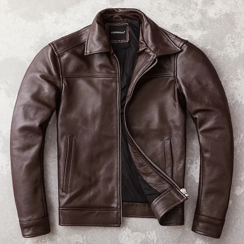 Free Shipping Men's Real Cowhide Genuine Leather Jacket Lapel Deep Brown Business Casual Spring Autumn Soft Coat Man New 
Free Shipping Men's Real Cowhide Genuine Leather Jacket Lapel Deep Brown Business Casual Spring Autumn Soft Coat Man New