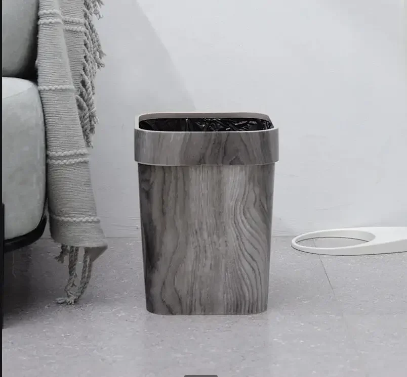 

Square Plastic Trash Can Imitation Wood Grain Gray Storage Basket Wastebasket Trash Bin Without Cover Garbage Bin Waste Bins