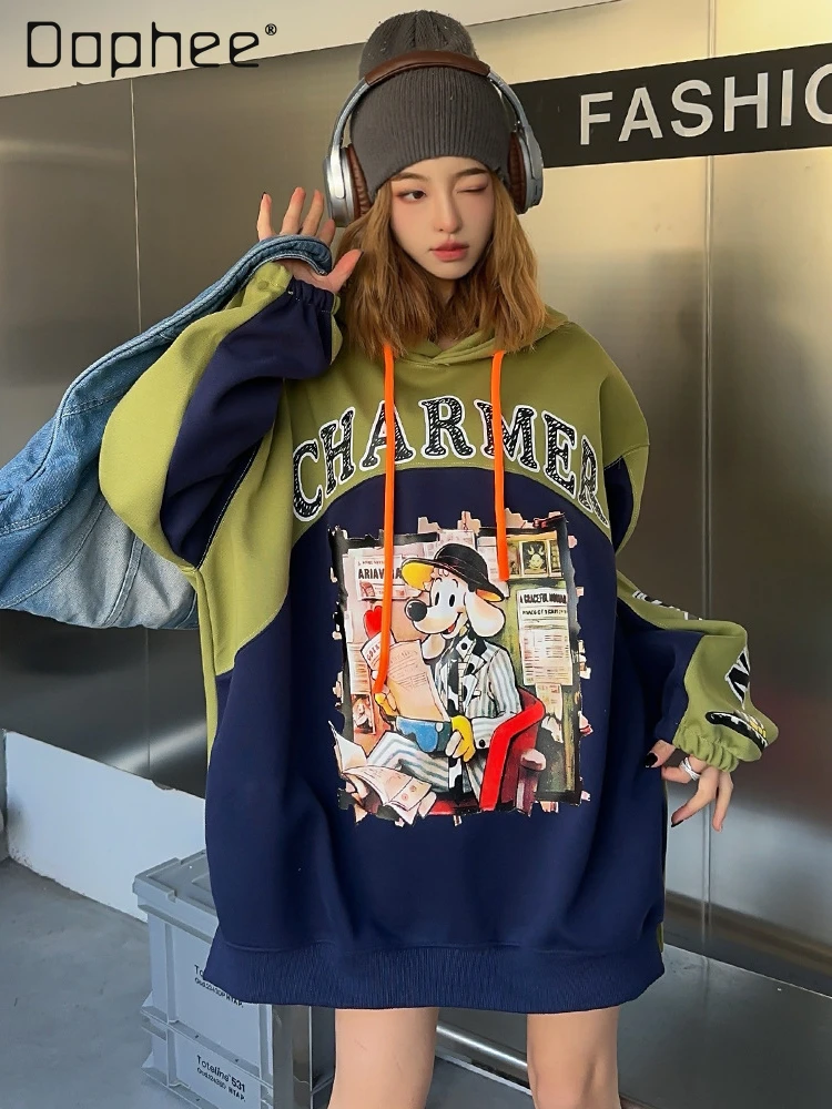 Loose Casual Cartoon Contrast Color Patchwork Hoodies Women Spring Autumn Oversized Printed Long-Sleeved Sweatshirts Female
Loose Casual Cartoon Contrast Color Patchwork Hoodies Women Spring Autumn Oversized Printed Long-Sleeved Sweatshirts Female