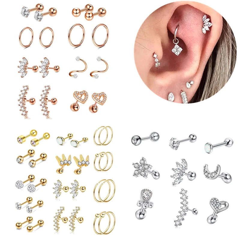 Fashion Crystal Cartilage Earring Set Stainless Steel Gold Color Ear Hoop Helix Tragus Ear Stud Set Women Earrings Jewelry Gift
Fashion Crystal Cartilage Earring Set Stainless Steel Gold Color Ear Hoop Helix Tragus Ear Stud Set Women Earrings Jewelry Gift