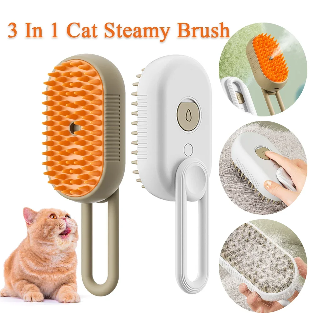 

Steamy Cat Brush 3 in 1 Electric Anti-splashing Cat Brush with Steam Spray for Massage Pet Hair Removal Combs Grooming Comb