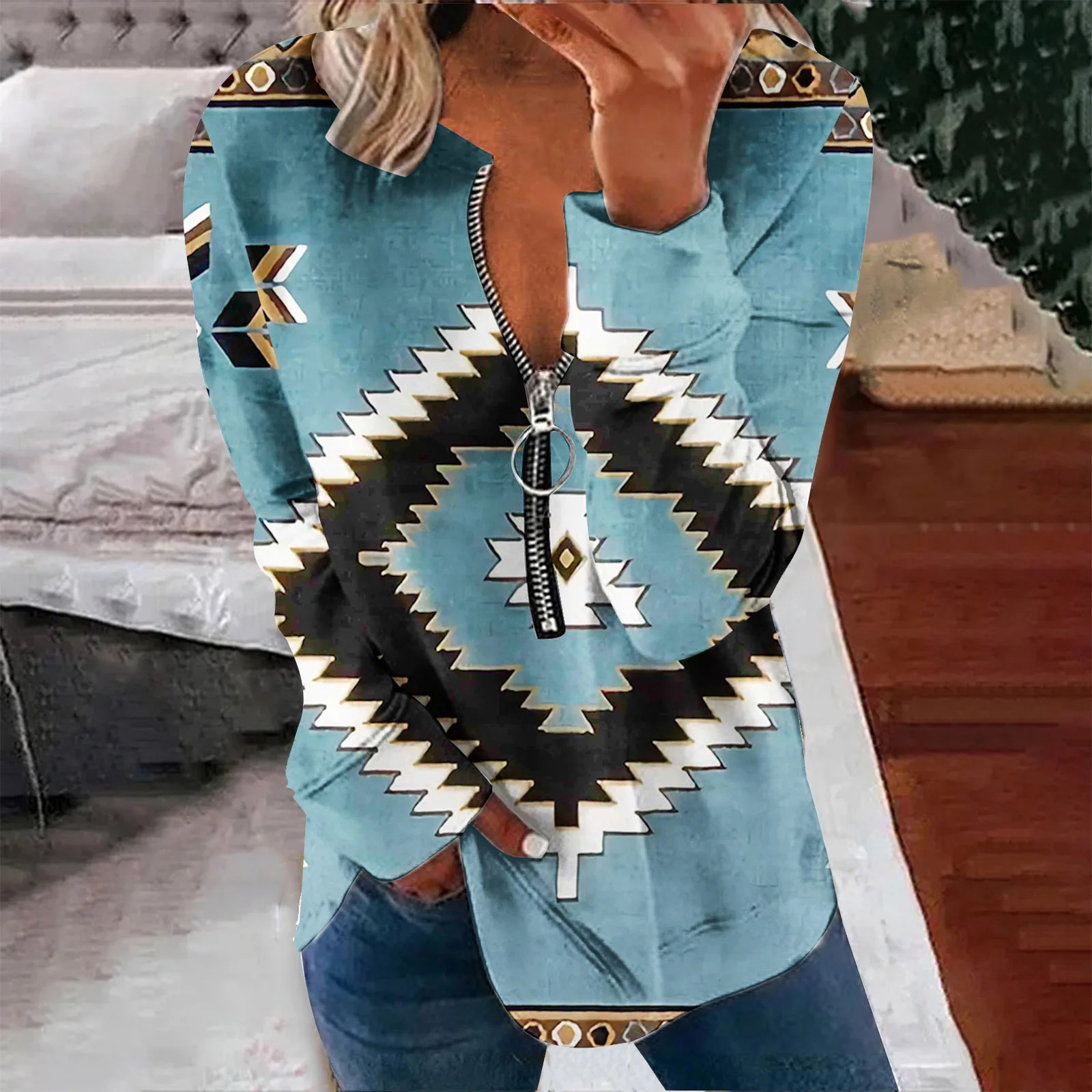 Women's Pullover Sweatshirt Ribbed Zipper Ethnic Abstract Print Half Open Collar Fashion Casual Sweater Outdoor Daily Autumn
Women's Pullover Sweatshirt Ribbed Zipper Ethnic Abstract Print Half Open Collar Fashion Casual Sweater Outdoor Daily Autumn