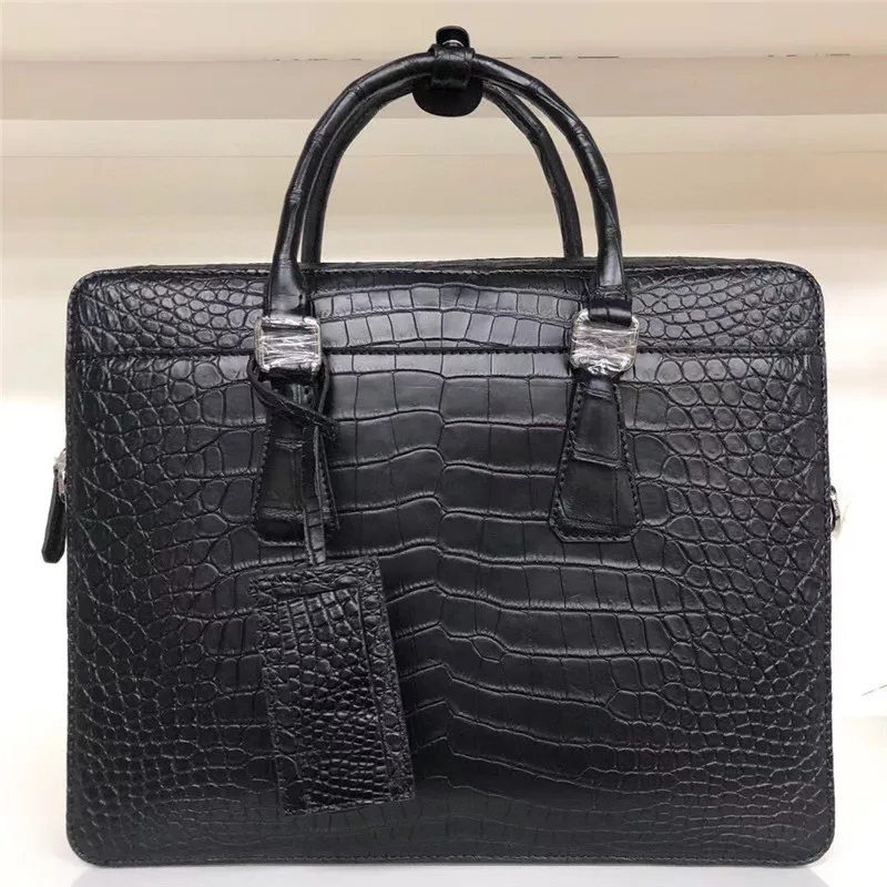 

Authentic Crocodile Skin Matt Finished Businessmen Gray Briefcase Laptop Case Genuine Alligator Leather Male Large Shoulder Bag