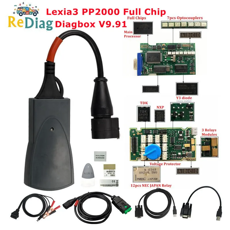 Профессиональный диагностический инструмент, полный чип slexia3 PP2000 OBD2 Diagbox v9.91прошивка 9218165C для Citroen и Peugeot Lexia 3 V48/V25
Профессиональный диагностический инструмент, полный чип slexia3 PP2000 OBD2 Diagbox v9.91прошивка 9218165C для Citroen и Peugeot Lexia 3 V48/V25