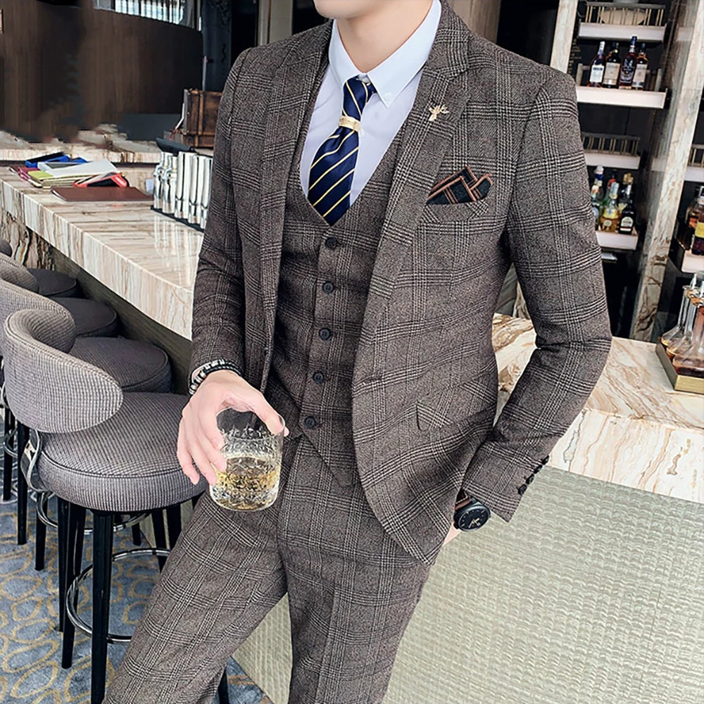 3 Pieces Set Groom Wedding Dress Plaid Suit Show Stage (Jacket+Vest+Pants) Fashion Boutique Lattice Formal Business Mens Suit
3 Pieces Set Groom Wedding Dress Plaid Suit Show Stage (Jacket+Vest+Pants) Fashion Boutique Lattice Formal Business Mens Suit
