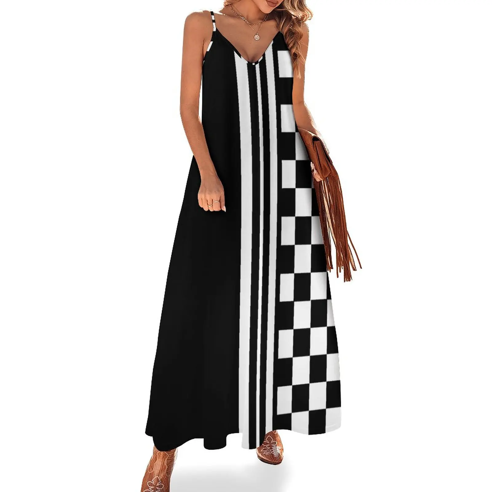 

Stylish black and white ska inspired Sleeveless Dress fairy dress Female clothing summer dresses women 2024