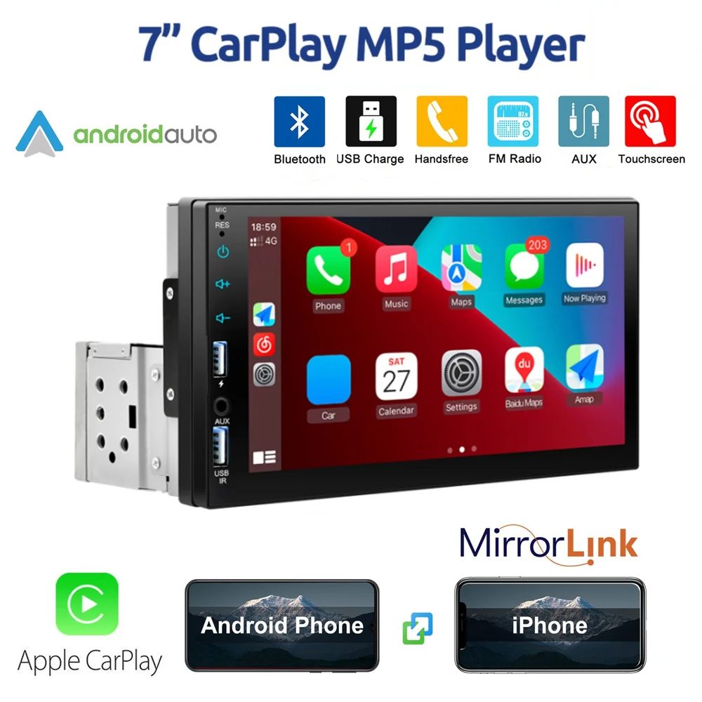 7“ Car Radio 1 Din Carplay Android Auto Multimedia Player HD Touch Screen FM AUX Input Bluetooth MirrorLink Universal Autoradio
7“ Car Radio 1 Din Carplay Android Auto Multimedia Player HD Touch Screen FM AUX Input Bluetooth MirrorLink Universal Autoradio
