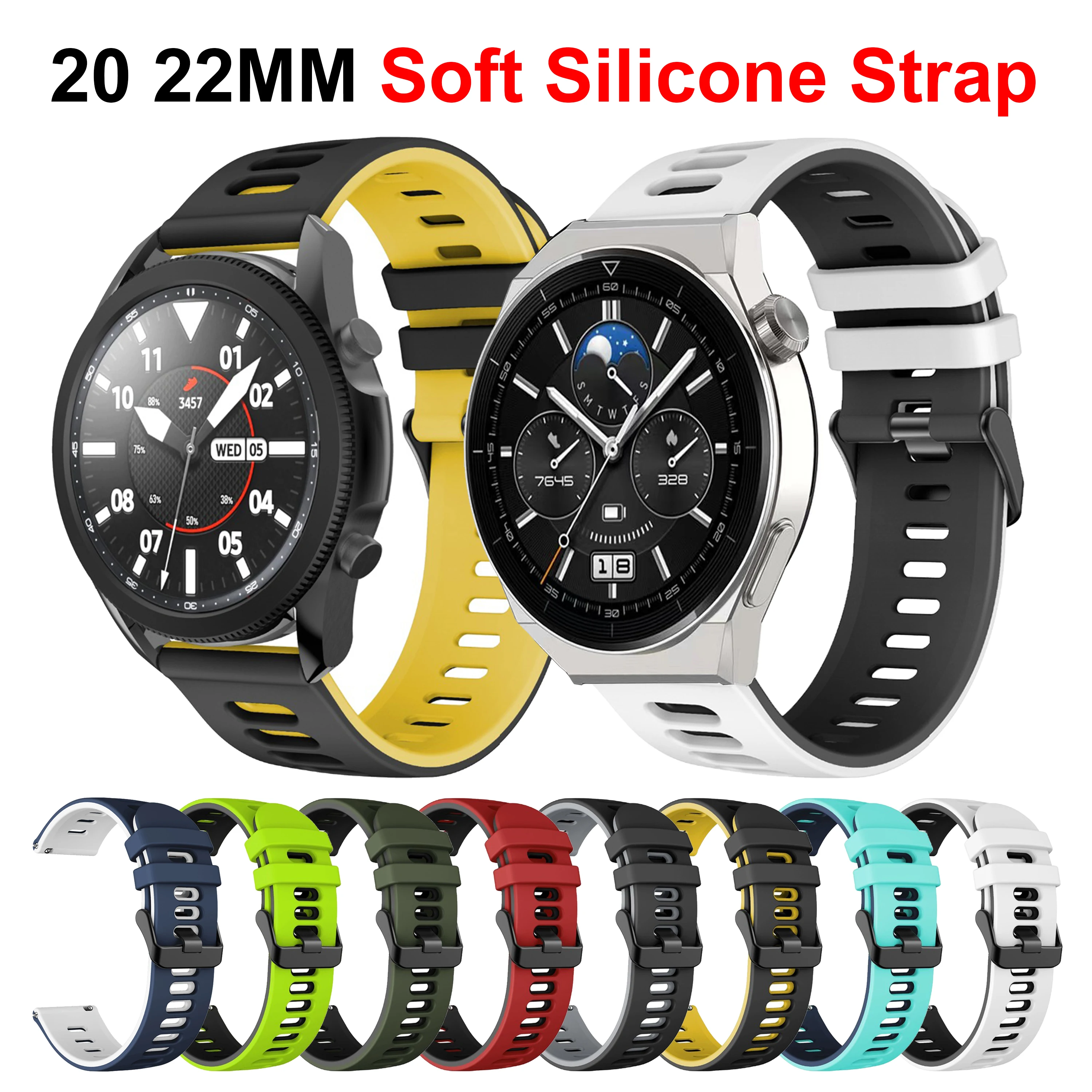20 22mm Soft Silicone Strap for Huawei GT GT2 GT3 Pro 42 43 46mm Samrtwatch band for samsung galaxy watch 3 4 5 40/42/44mm belt
20 22mm Soft Silicone Strap for Huawei GT GT2 GT3 Pro 42 43 46mm Samrtwatch band for samsung galaxy watch 3 4 5 40/42/44mm belt