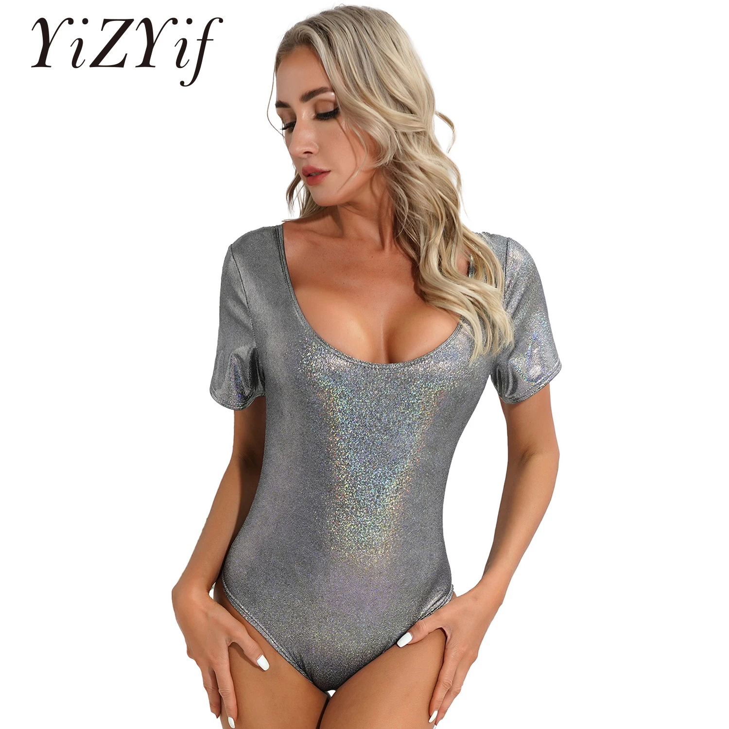 Women Shiny Metallic Gymnastics Ballet Leotards U Neck Open Back Short Sleeve Bodysuit Adult Tights Dance Costumes
Women Shiny Metallic Gymnastics Ballet Leotards U Neck Open Back Short Sleeve Bodysuit Adult Tights Dance Costumes
