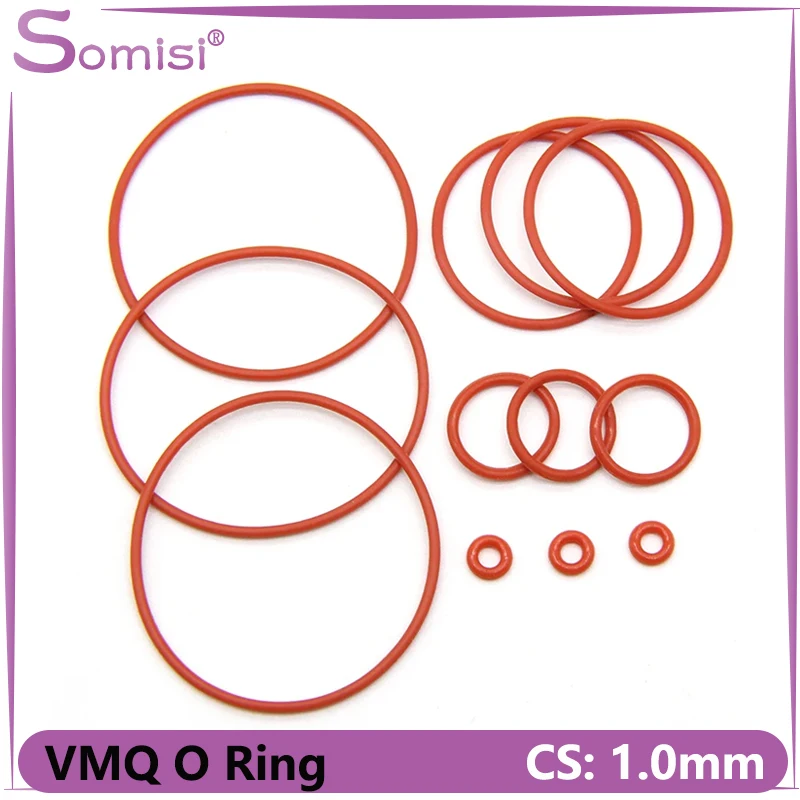

Уплотнительное кольцо VMQ, 50/100 шт., уплотнительное кольцо, толщина 1 мм, внешний диаметр 3 ~ 50 мм, красное водонепроницаемое круглое Силиконовое Кольцо круглой формы, пищевой класс