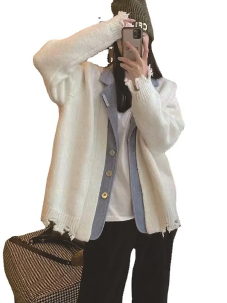 Elegant Women's Long Sleeve Turn-down Collar Cardigan Coat 2022 Autumn Winter Color Contrast Fake Two Sweaters Caots M174
Elegant Women's Long Sleeve Turn-down Collar Cardigan Coat 2022 Autumn Winter Color Contrast Fake Two Sweaters Caots M174