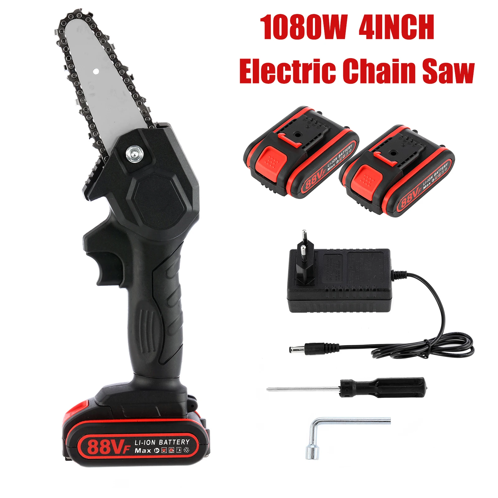 1080W 4 Inch 88V Electric Pruning Chain Saw With 2pcs Battery Mini Woodworking Chainsaw Garden Logging Cutter Pruner Power Tools
1080W 4 Inch 88V Electric Pruning Chain Saw With 2pcs Battery Mini Woodworking Chainsaw Garden Logging Cutter Pruner Power Tools