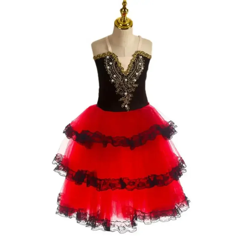 

Романтичная балетная юбка-пачка для девочек, детское красное испанское платье для взрослых, женское длинное мягкое Тюлевое платье, костюмы балерины для выступлений