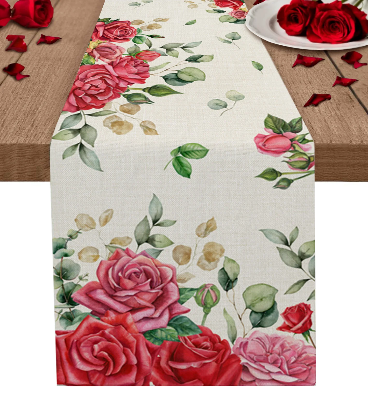 Rose Flowers Eucalyptus Linen Table Runner Kitchen Table Decoration Farmhouse Reusable Dining Table Cloth Wedding Party Decor
Rose Flowers Eucalyptus Linen Table Runner Kitchen Table Decoration Farmhouse Reusable Dining Table Cloth Wedding Party Decor