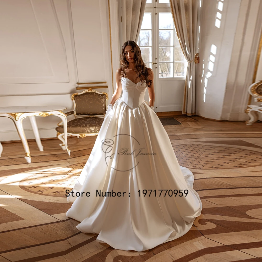High Quality Satin Wedding Dresses For Princess Sweetheart Strapless Bridal Gowns Lace Up Back A Line Vestido De Novia 2024 New
High Quality Satin Wedding Dresses For Princess Sweetheart Strapless Bridal Gowns Lace Up Back A Line Vestido De Novia 2024 New